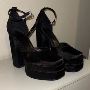 Forever 21 Black Satin Platform Heels